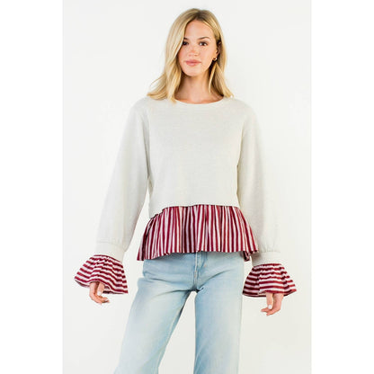Striped Peplum Mixed Media Top
