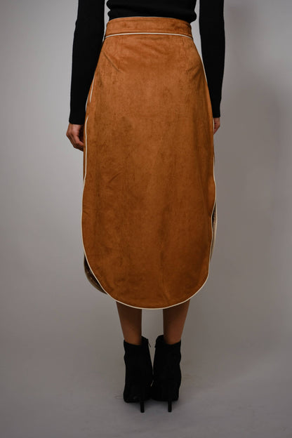 Suede Embroidered Patch Midi Skirt