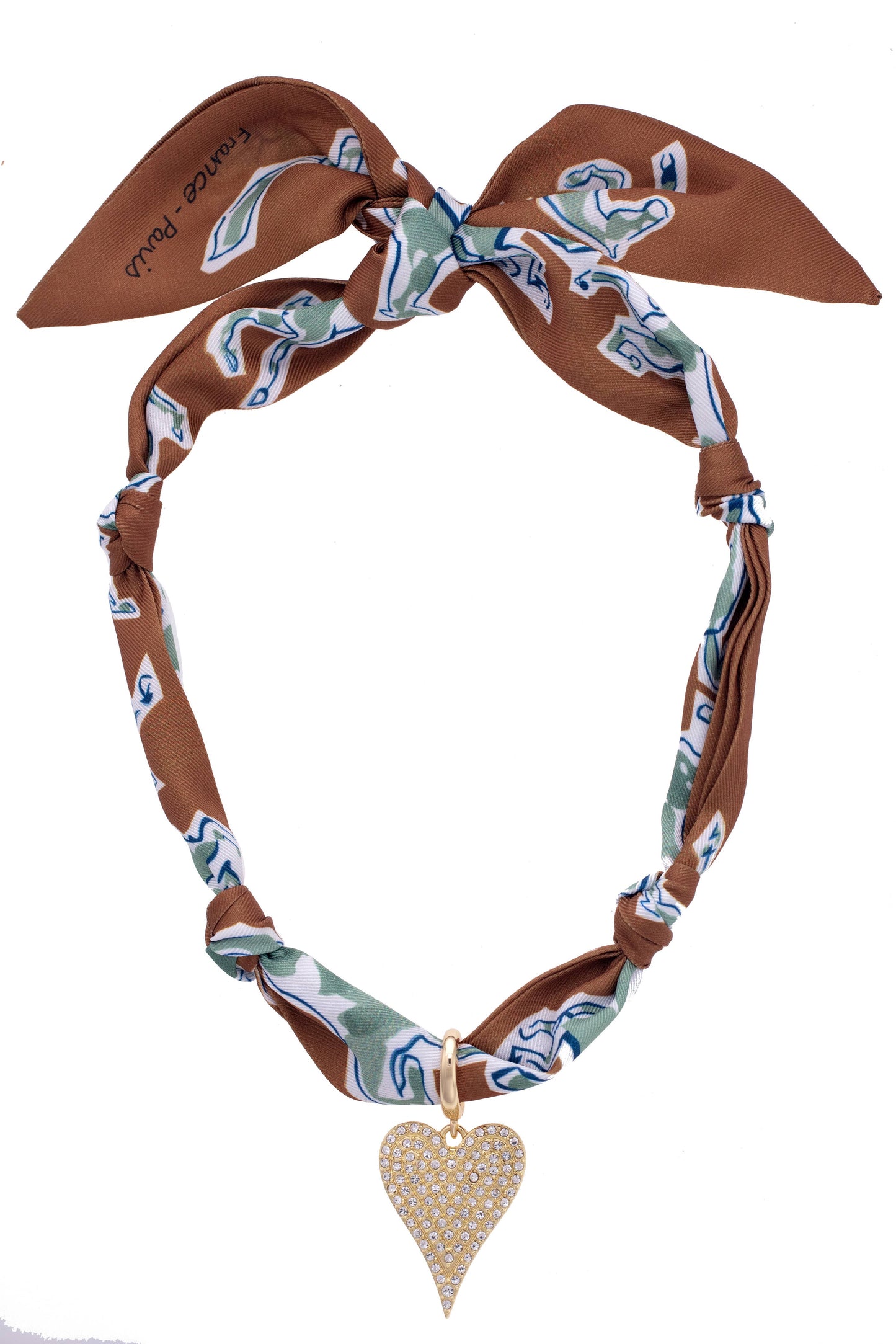 Canvas Style Winnie Pave Heart Scarf Necklace in Brown