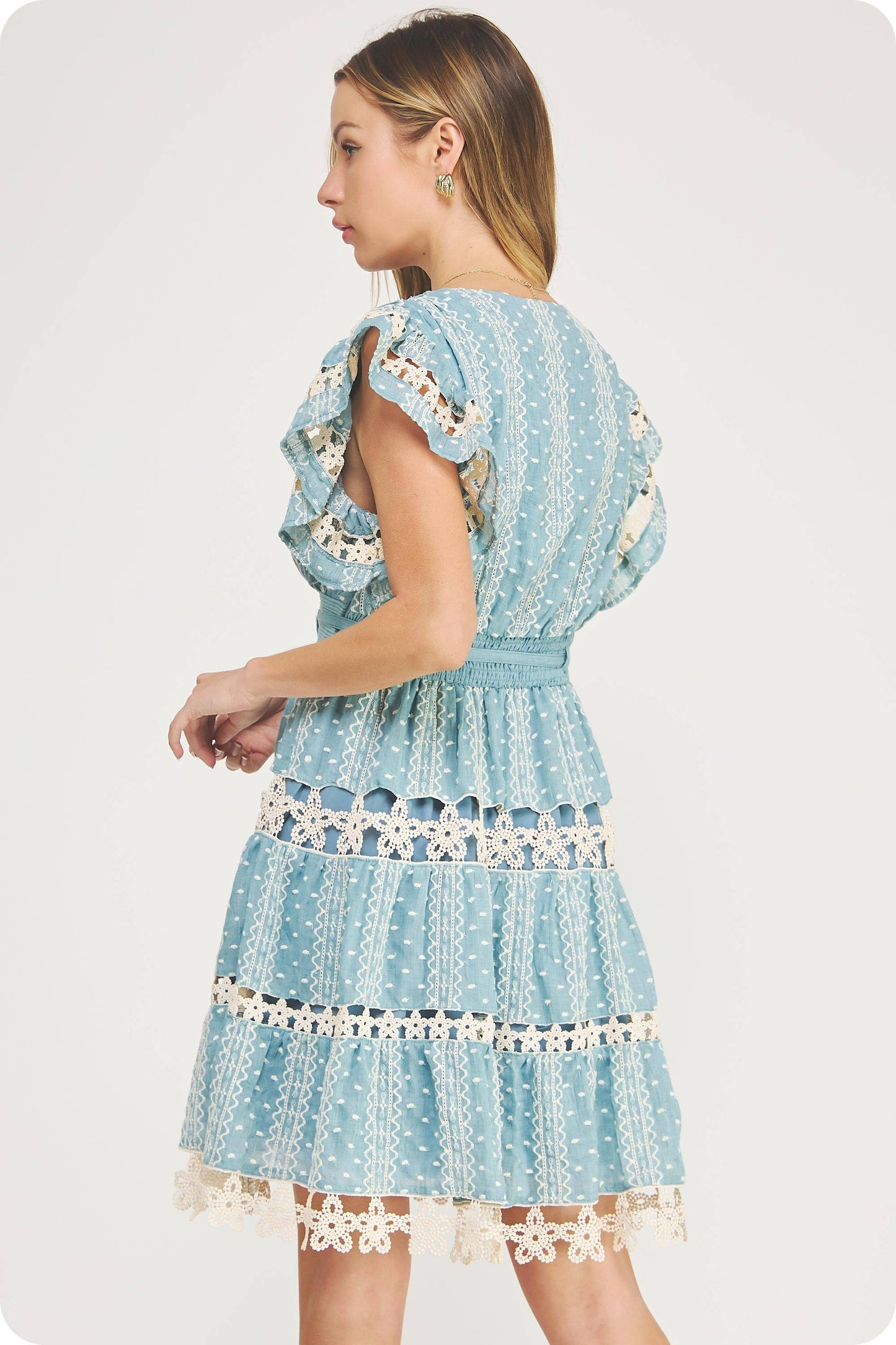 Embroidered Lace Trim Detail Mini Dress