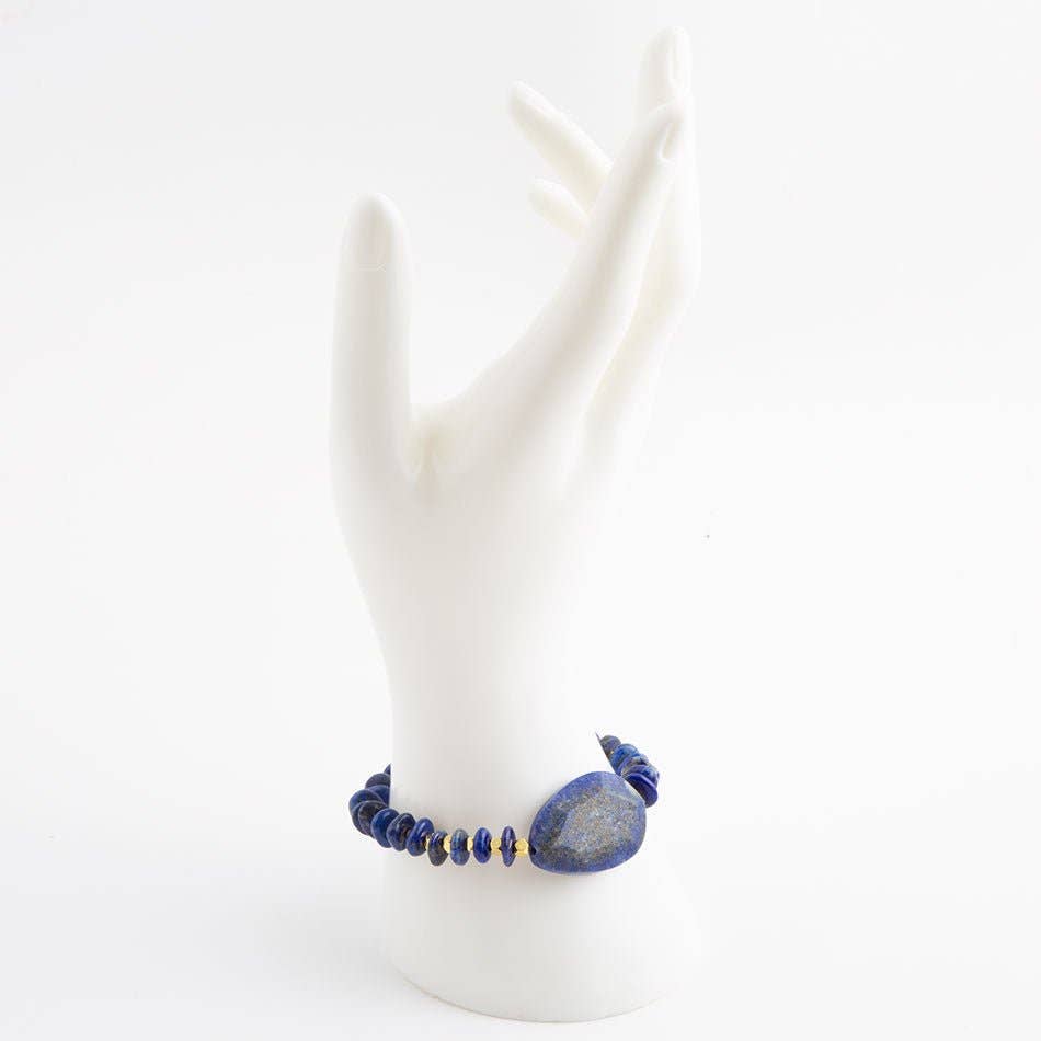 Barse Dreamy Blue Lapis Chunky Golden Bracelet