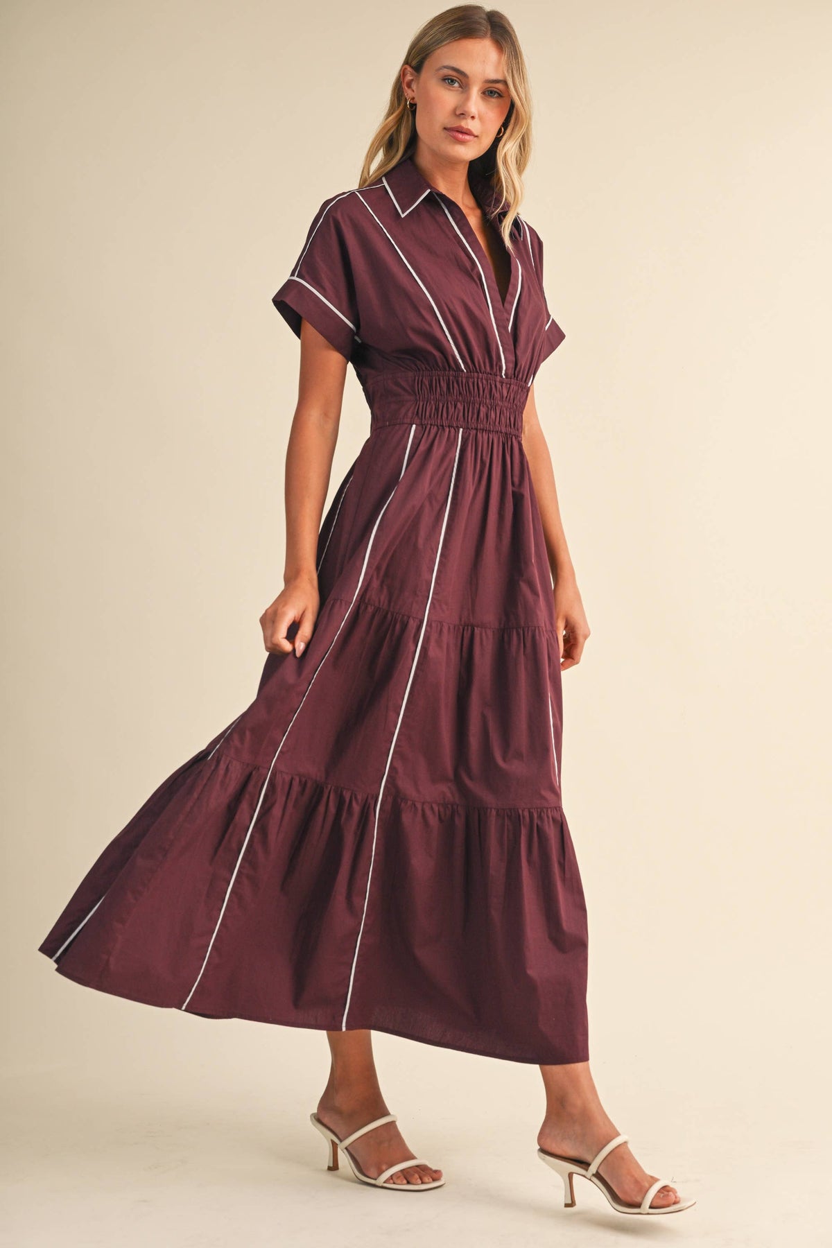 Piping Detail A-Line Maxi Dress