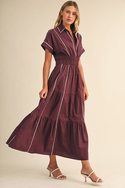Piping Detail A-Line Maxi Dress