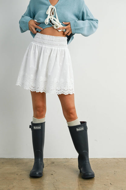 Eyelet Ruffle Smocked Skirt