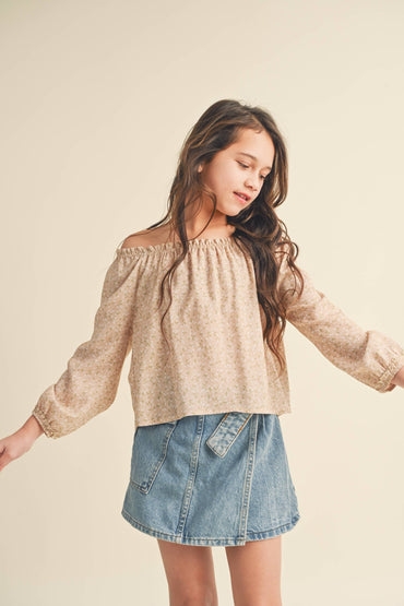 Tween Girls Raglan Ruffle Peasant Top