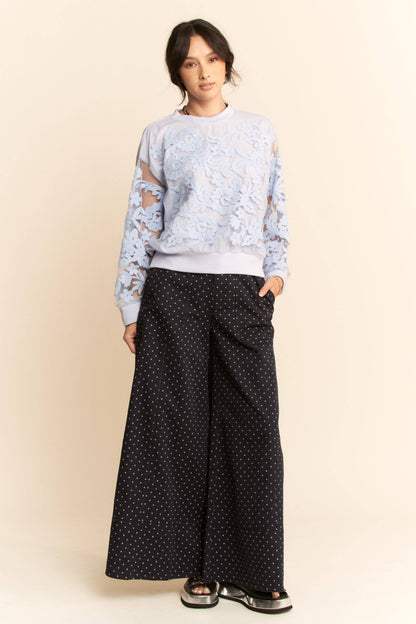 Sheer Floral Embroidered Sweatshirt