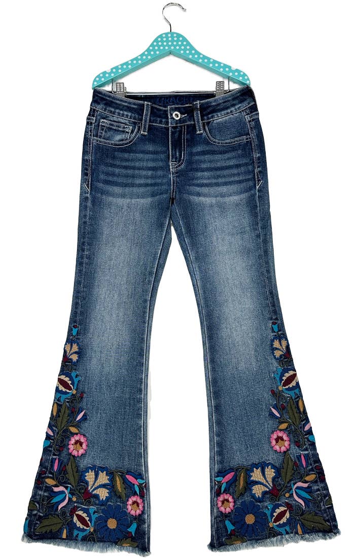 Floral Colorful Embroidery Flare Jeans