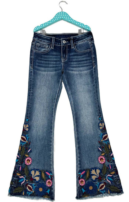 Floral Colorful Embroidery Flare Jeans