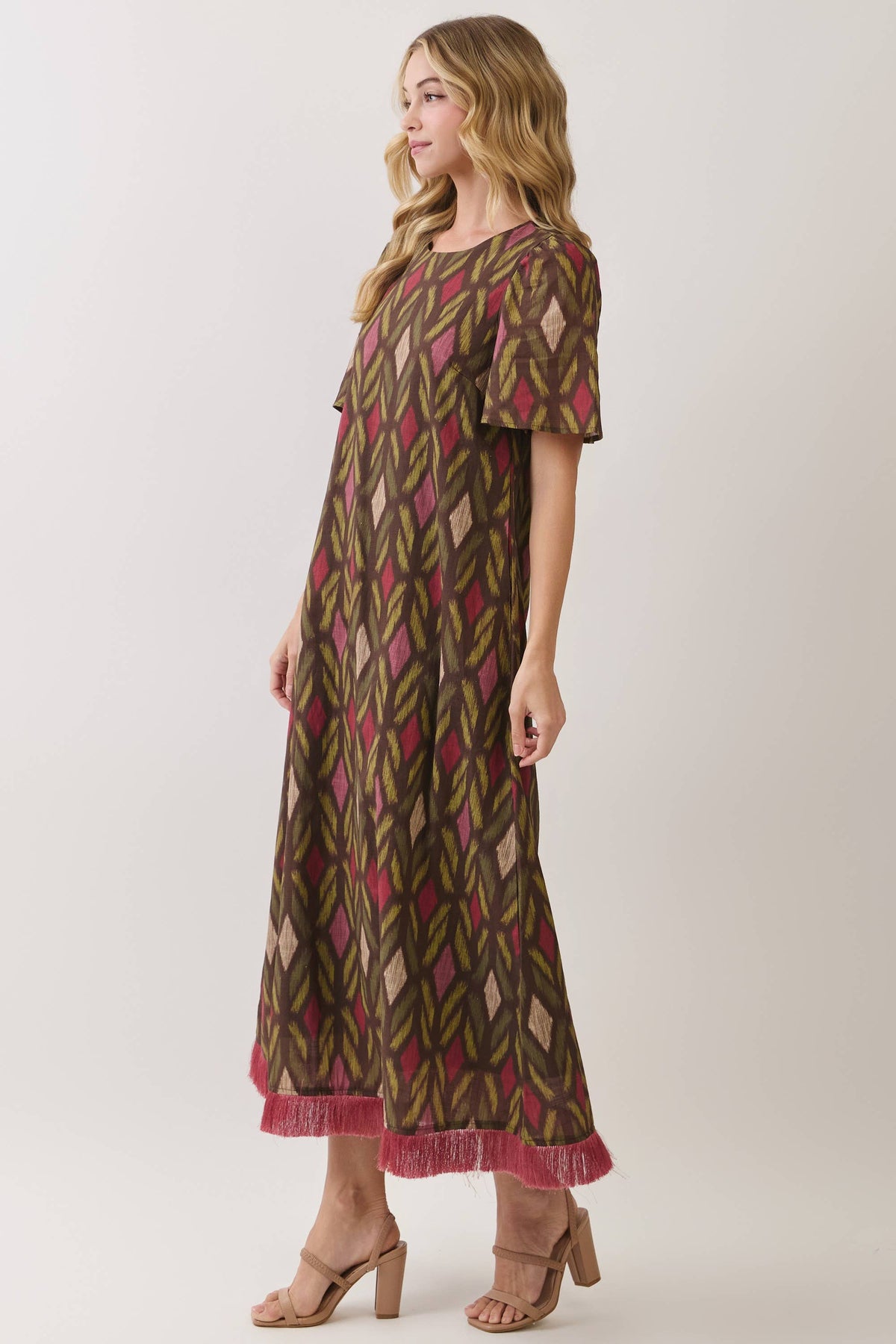 TCEC Geometric Fringe Hem Maxi Dress