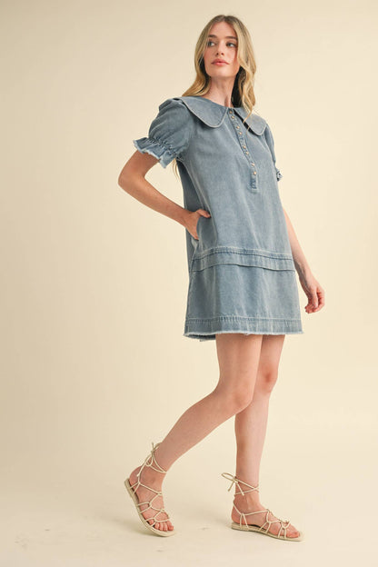 Doll Collar Denim Mini Dress