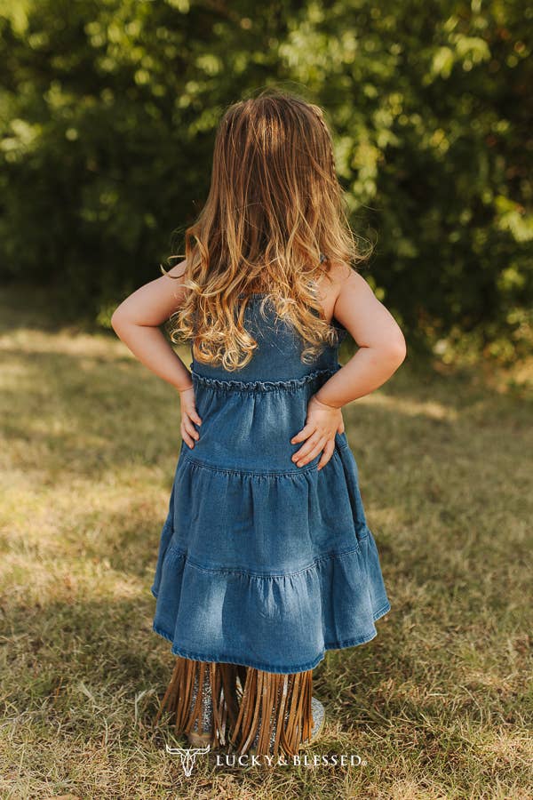 LUCKY & BLESSED Girl's Thin Strap Denim Dress