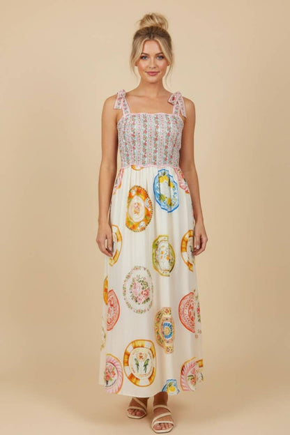 Majolica Plate Print Maxi Dress