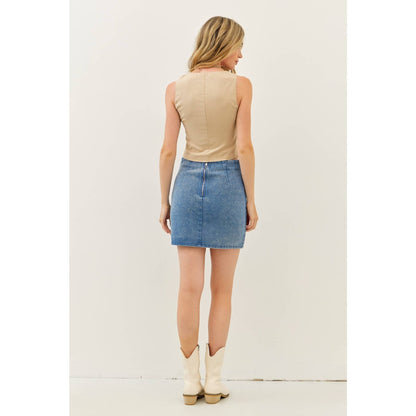 Denim Mini Skirt with Stitch Pockets