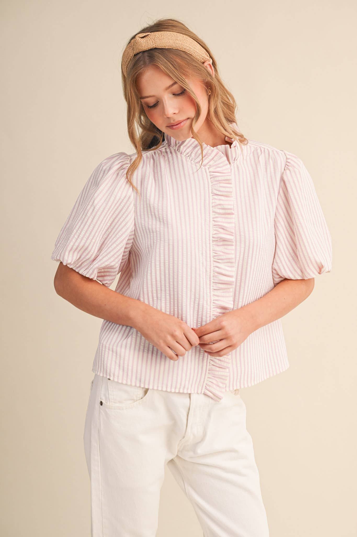 Striped Ruffle Button Down Top