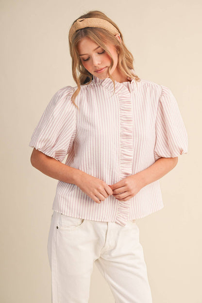 Striped Ruffle Button Down Top