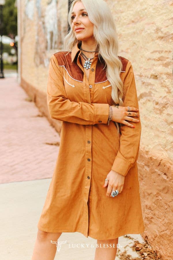LUCKY & BLESSED Suede Western Yoke Dress