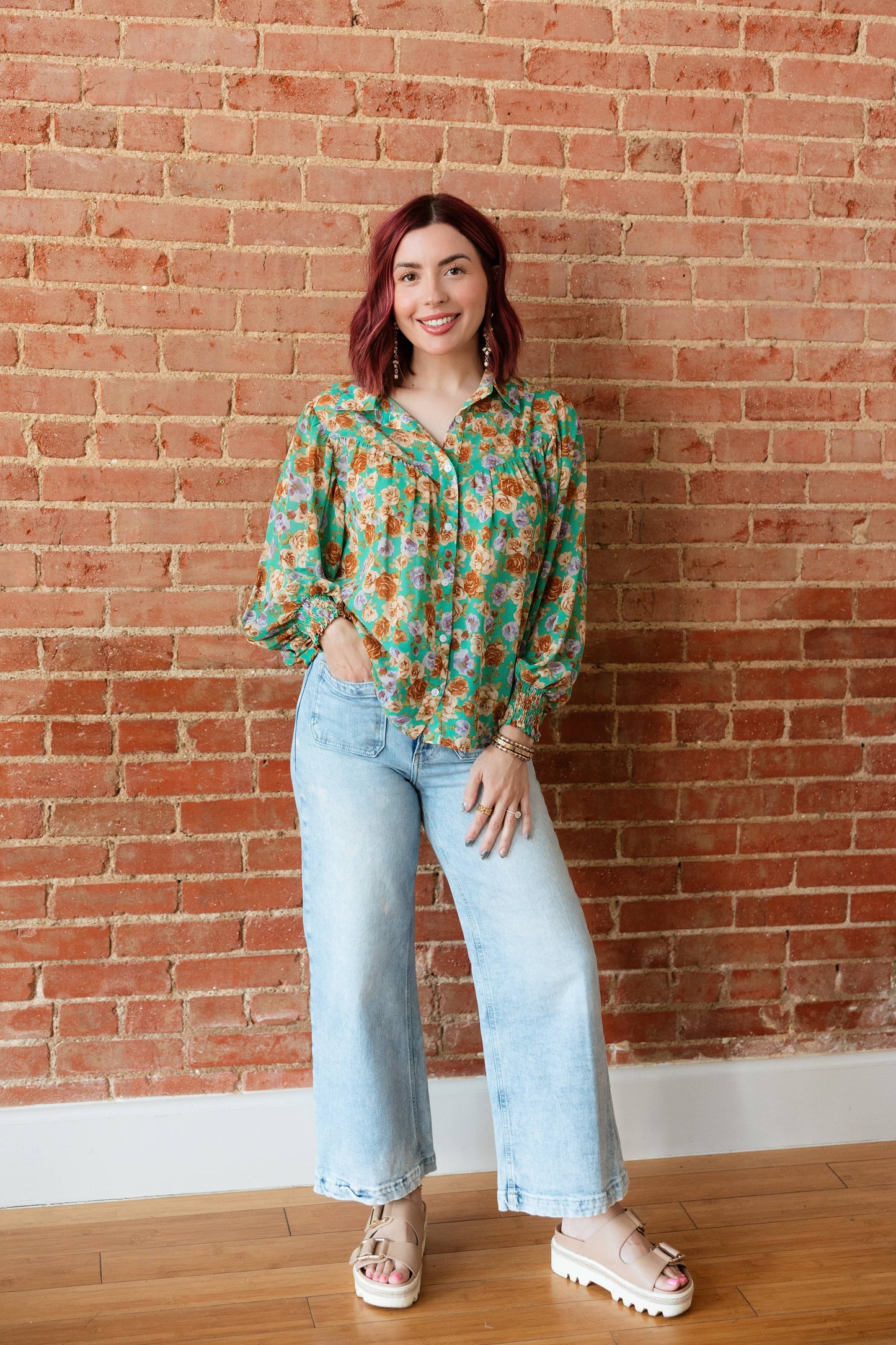 Green Floral Blouse