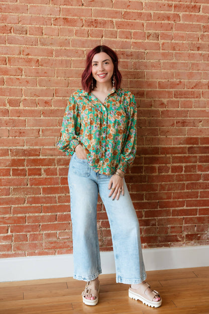 Green Floral Blouse
