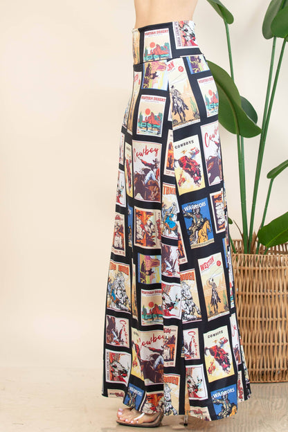 Emmelie Vintage Western Print Knit Full Skirt