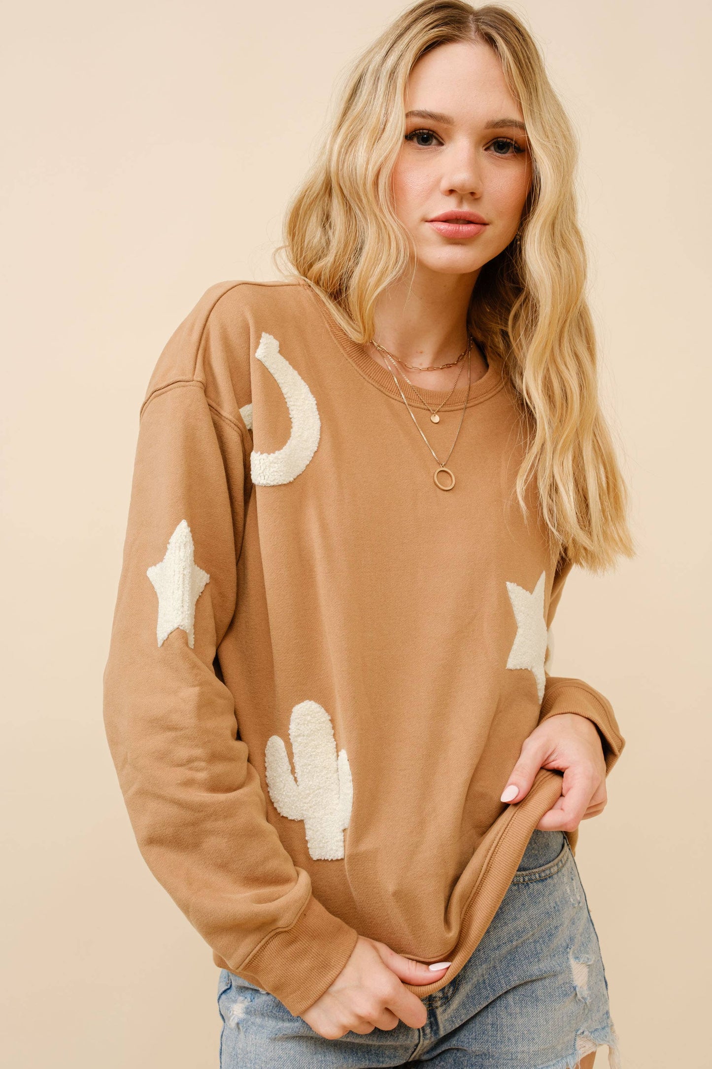 Western Textured Patchwork Sweatshirt