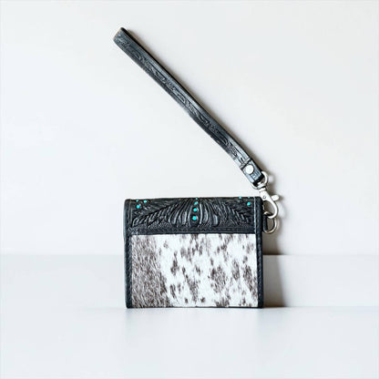 Black Tooled Leather Wristlet Wallet