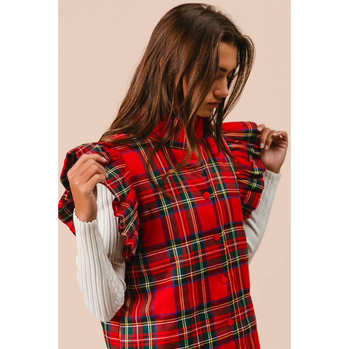 CHRISTMAS PLAID RUFFLE VEST