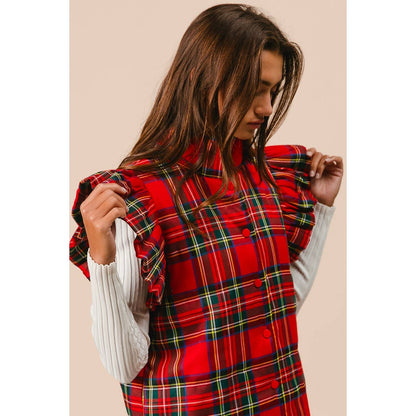 CHRISTMAS PLAID RUFFLE VEST