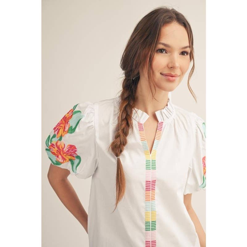 Puff Sleeve Embroidered Top