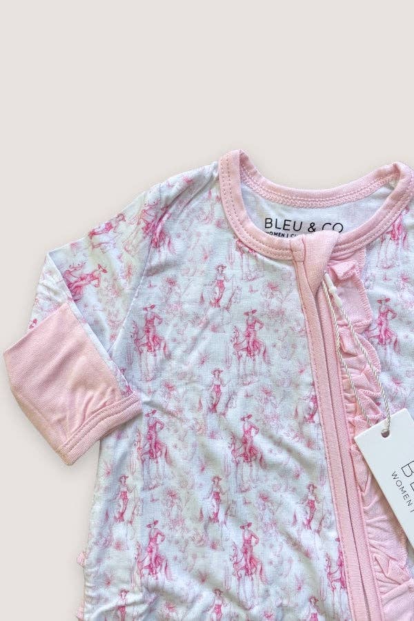 Pink Toile Cowgirl Footie Pajamas