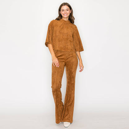 Camel Suede Boot Cut Pants