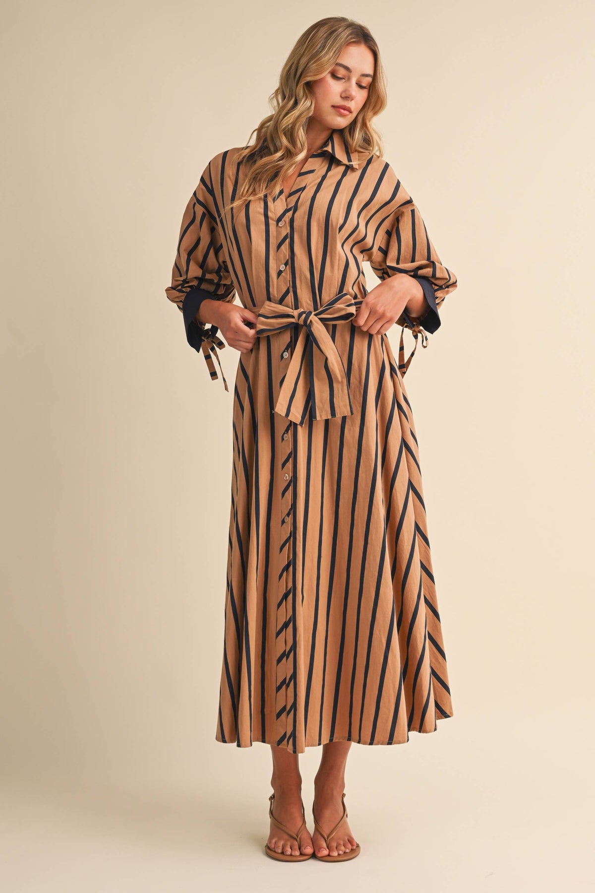 Striped Pintuck Midi Dress