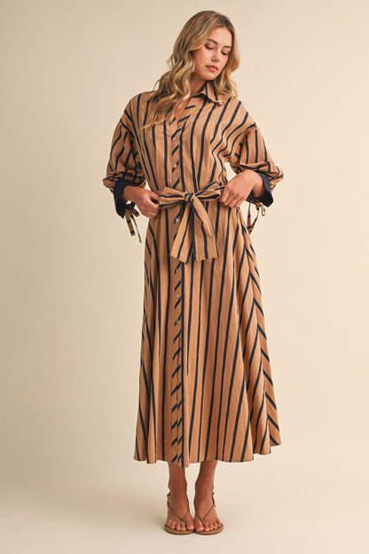 Striped Pintuck Midi Dress