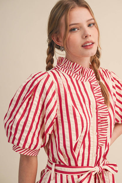 Striped Ruffled Button Down Mini Dress