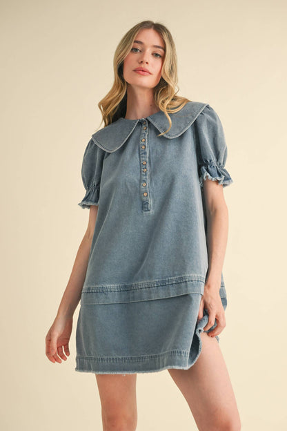 Doll Collar Denim Mini Dress