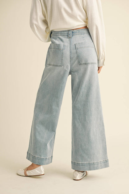 Tie Front Washed Denim Pants