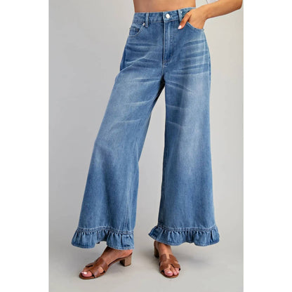 Mineral Washed Ruffle Hem Jeans