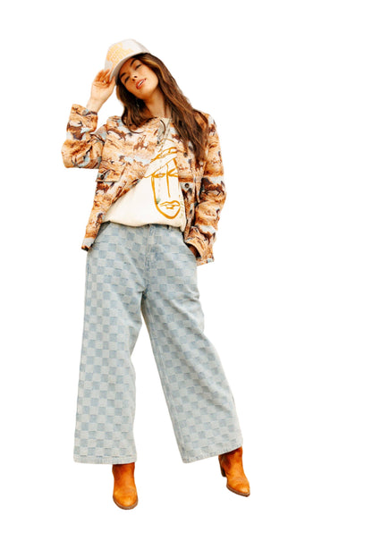 Denim Checkered Pants