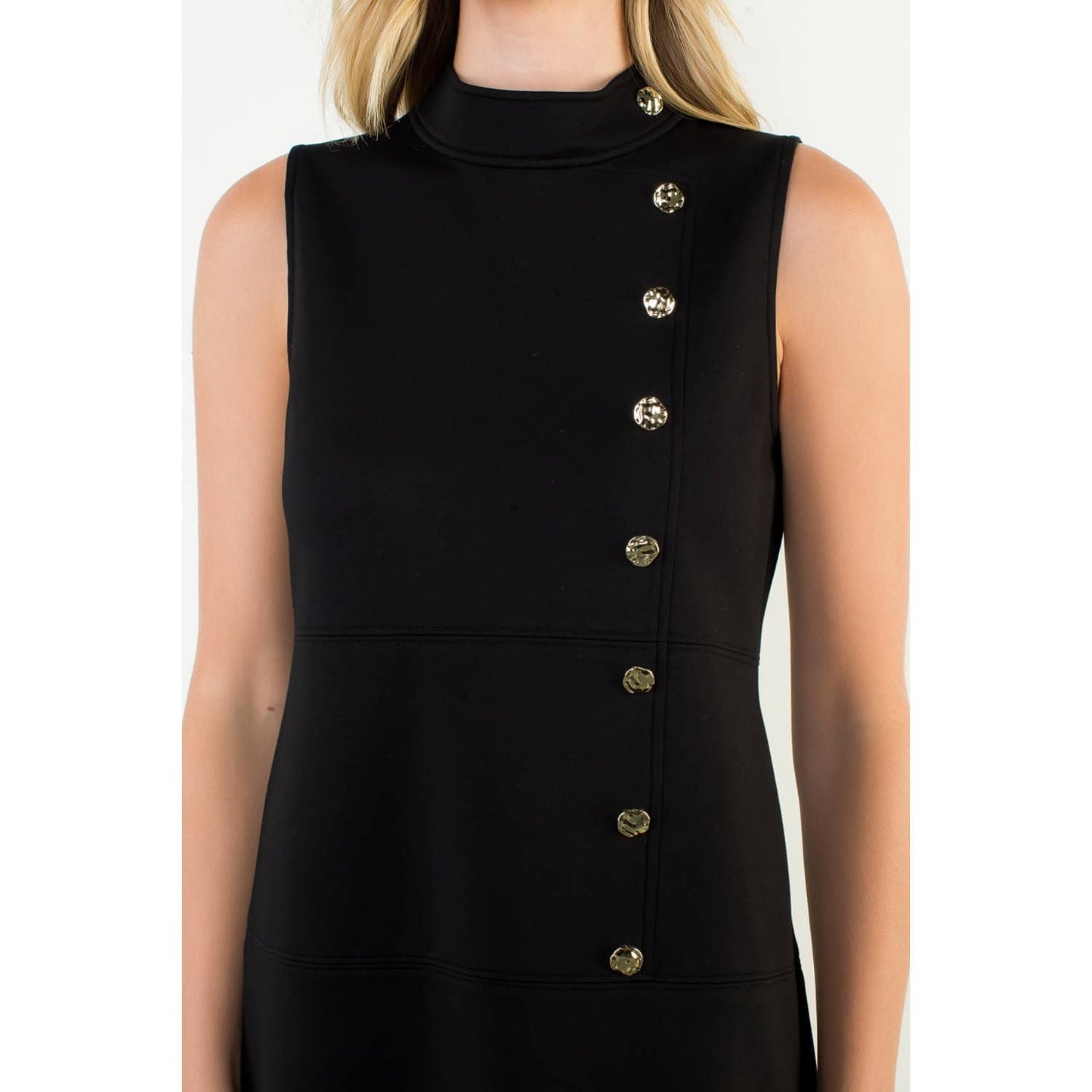 Button Detail High Neck Sleeveless Dress