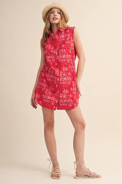 Bandana Print Button Front Romper