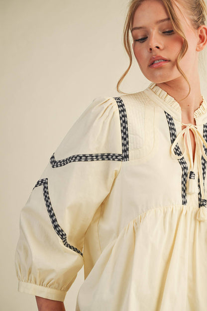 Embroidery Trim Babydoll Blouse