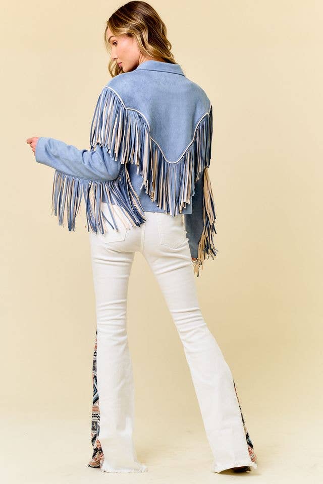 Denim Blue Two Tone Fringe Jacket