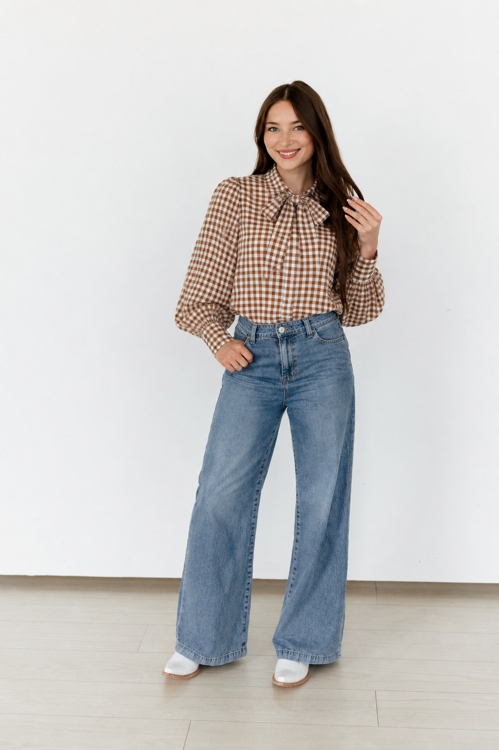 Turquoise Haven Ginger Gingham Button Up Top
