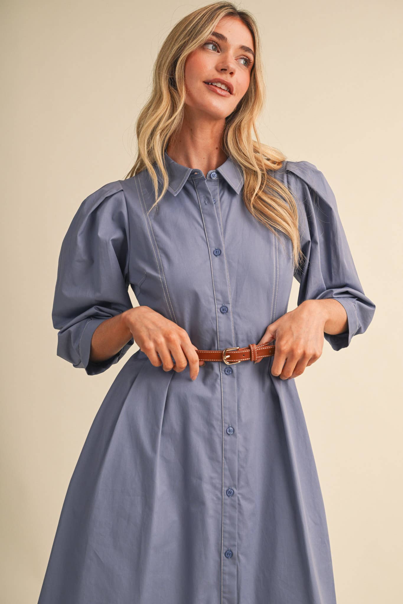 &MERCI Belted Dutton Down Midi Dress