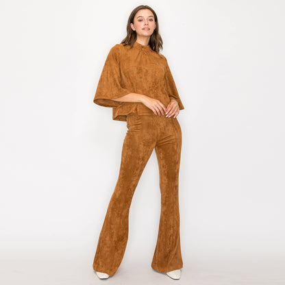 Camel Suede Boot Cut Pants