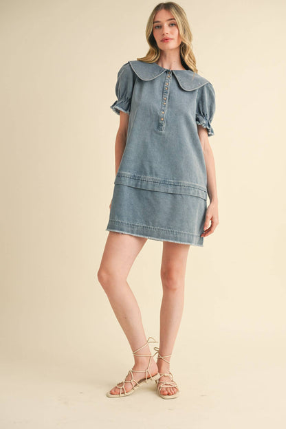 Doll Collar Denim Mini Dress