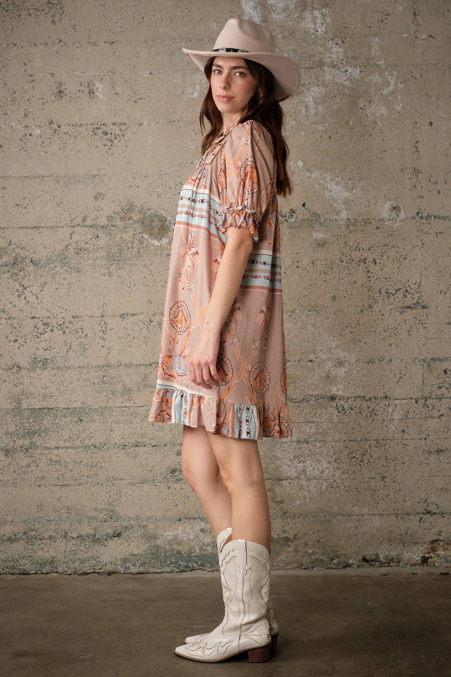 Blue B Western Scarf Print Babydoll Dress