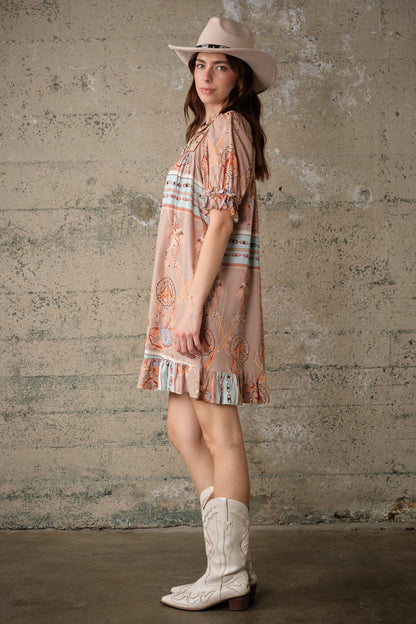 Blue B Western Scarf Print Babydoll Dress