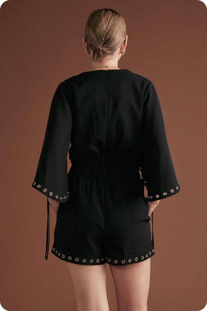 Grommet V-Neckline Romper