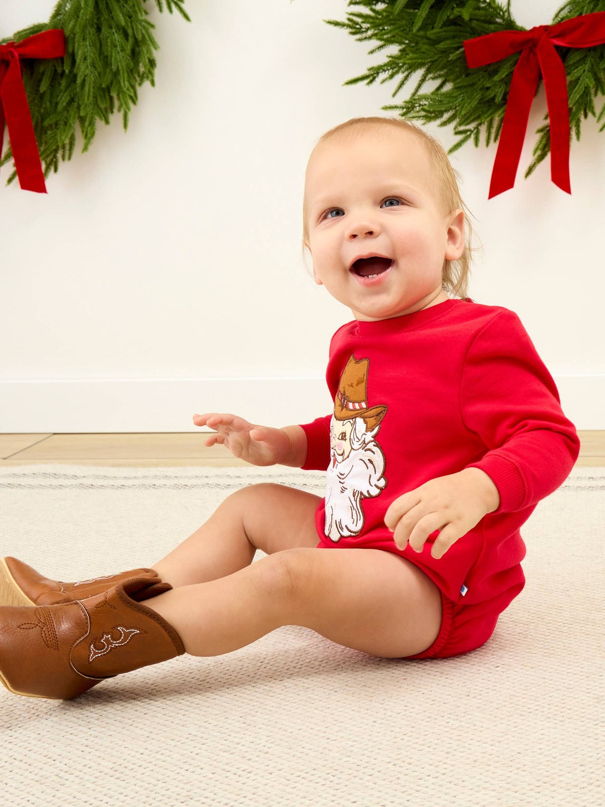 Baby Western Santa Sweatshirt Bubble Romper