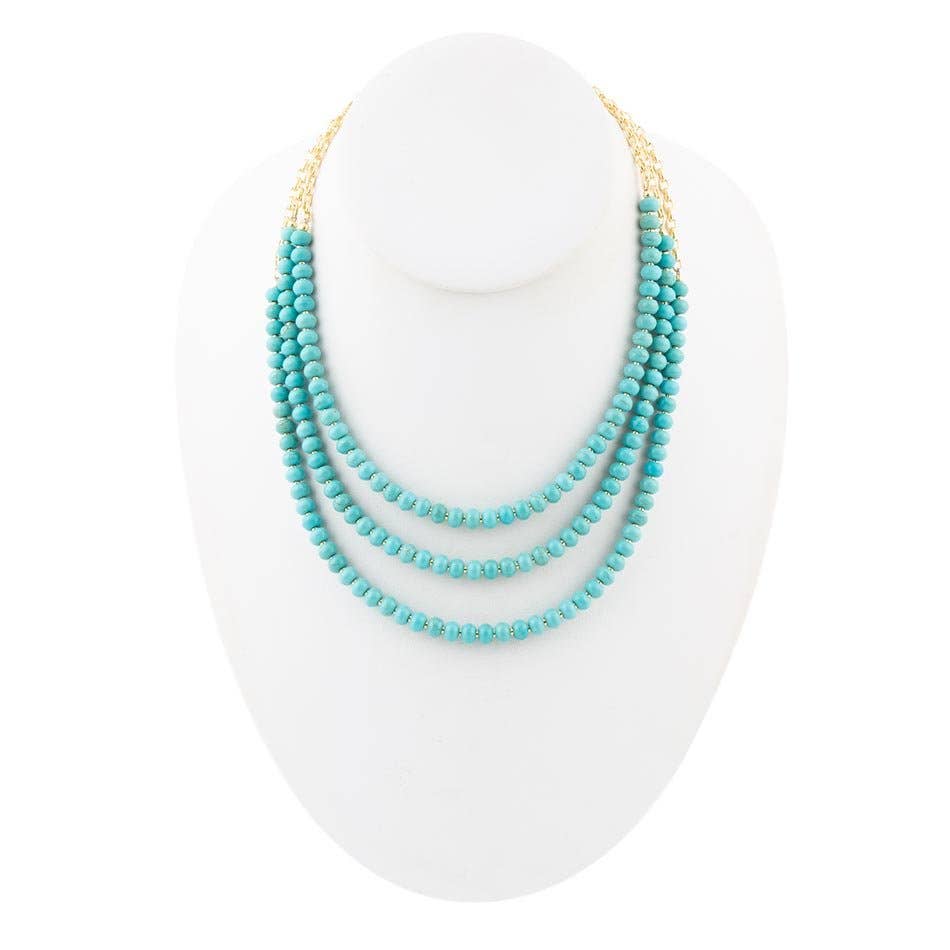 Barse Blue Turquoise Magnesite Golden Necklace